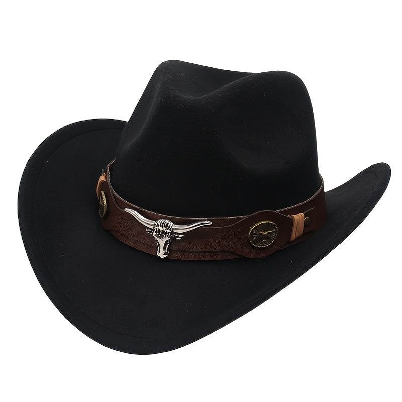 Western Cowboy Hat with Metal Bull Head