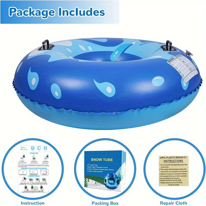 Winter Snow Tube Inflatable Sled Heavy Duty Hard Bottom Sled