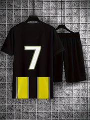 Men's Football Suit Stripe No 7 Short Sleeve Tee & Casual Shorts