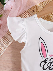 Girls' Cartoon Print Flying Sleeve Dress For Party Going Out