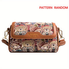 Small Bear Jacquard Shoulder Bag Cartoon Flap Cylinder Purse