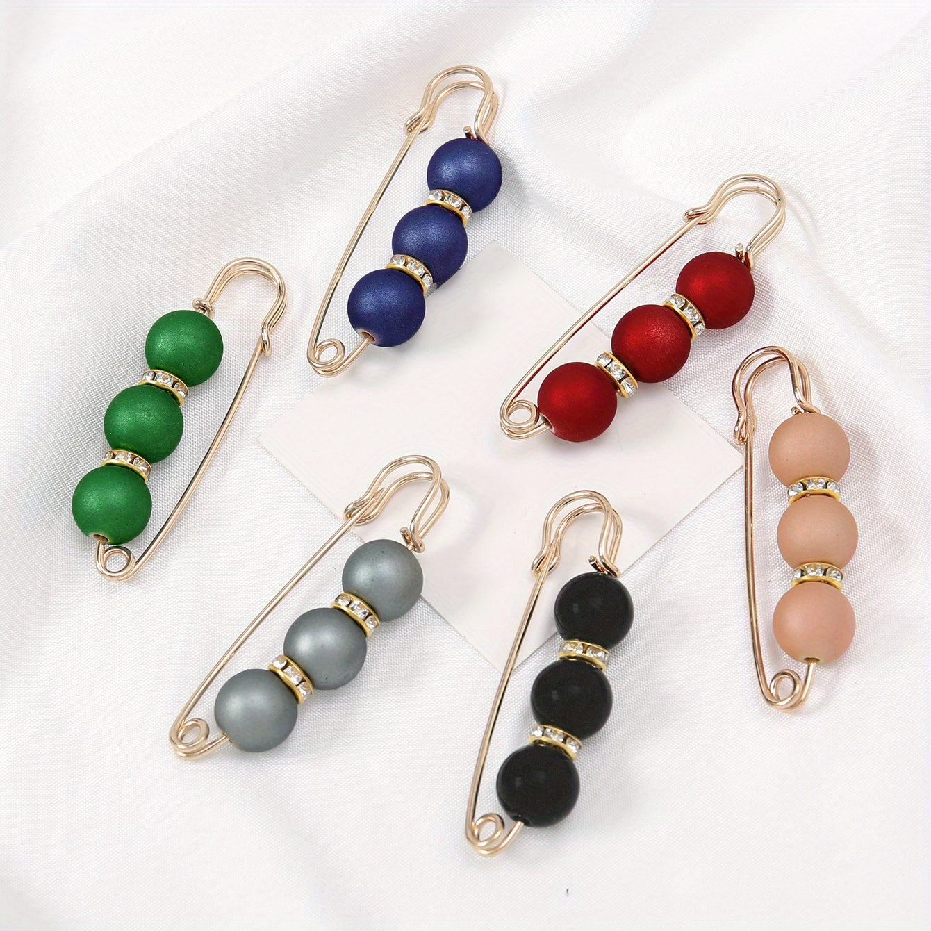 6pcs Safety Waistband Pins Pearl Rhinestone Silk Scarf Buckle