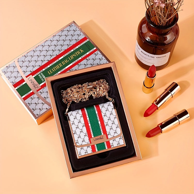 Matte Lipstick Set 3 Colors Lip Stick With Green Chain Bag