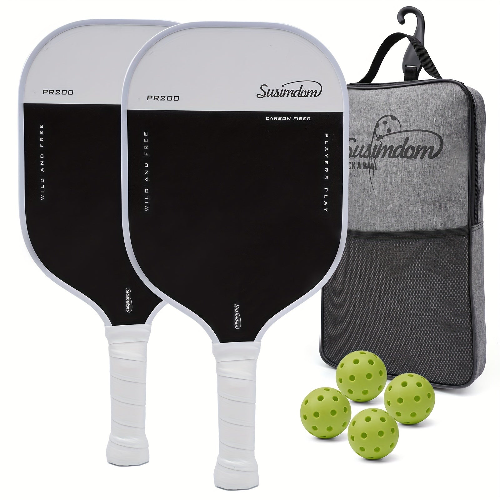 Pickleball Rackets Set PR200 2 Rackets 4 Balls 1 Bag