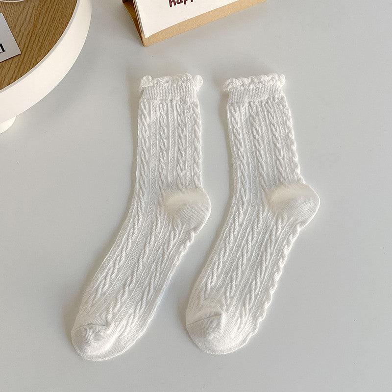 5 Pairs Women's Twist Texture Mid Tube Socks