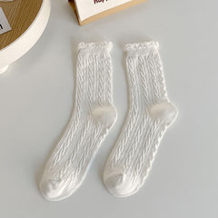 5 Pairs Women's Twist Texture Mid Tube Socks