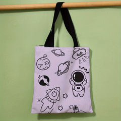 Cartoon Astronaut Pattern Tote Bag Large Travel Beach Shoulder Bag