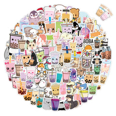 100 Pcs Pearl Milk Tea Graffiti Stickers Waterproof