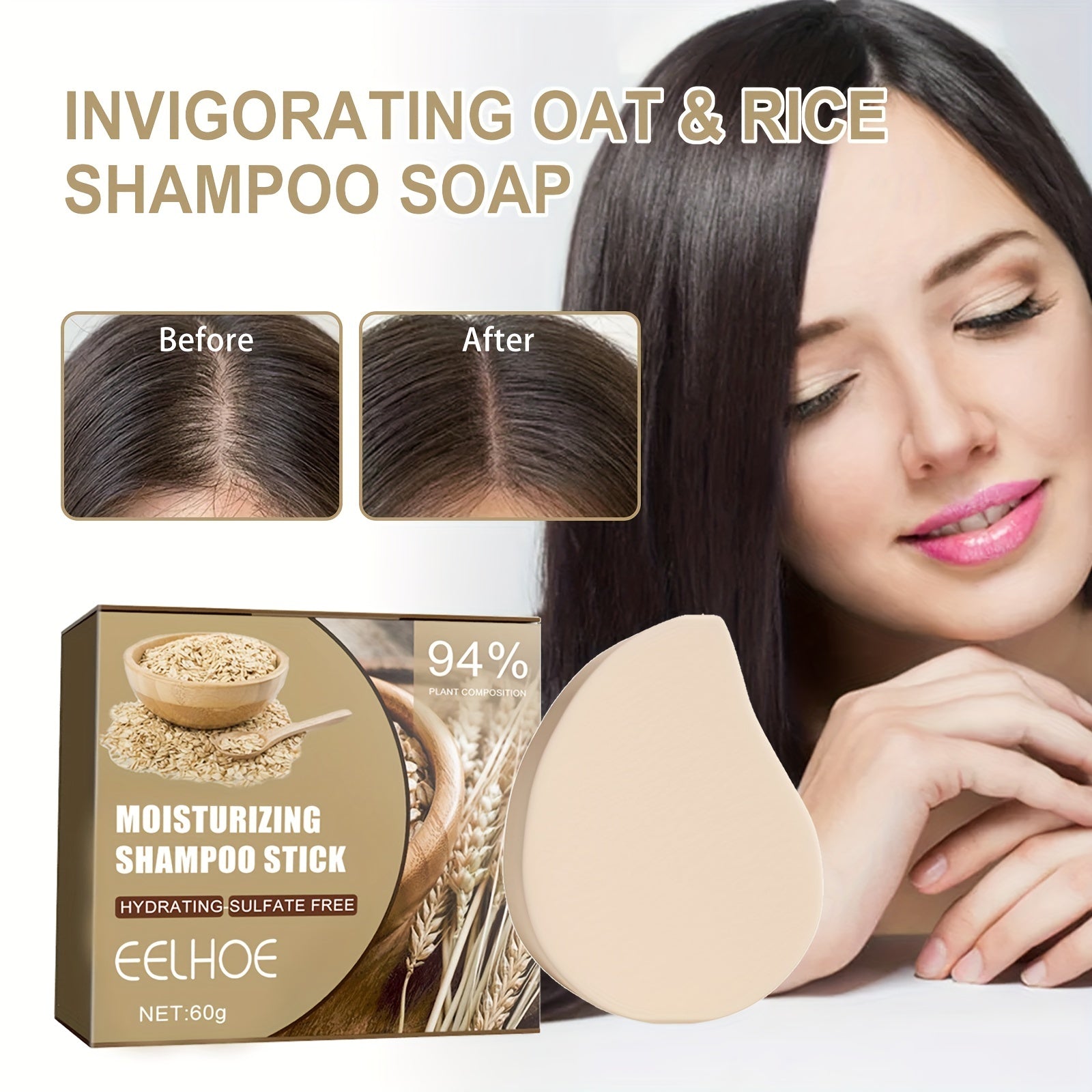 60g Oat & Rice Shampoo Soap for Strong, Thick, Revitalized Hair