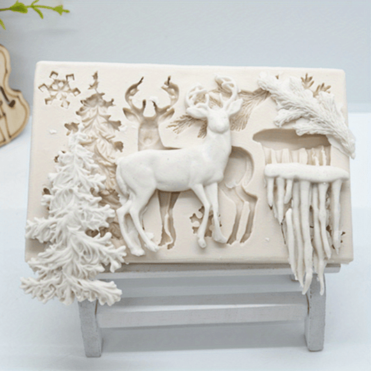 3D Deer Silicone Mold Winter Elk Candy Fondant Mold DIY Cake Decorating