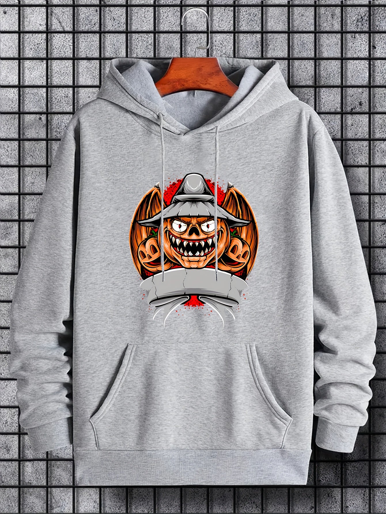 Men's Pumpkin Devil Graphic Hoodie for Halloween