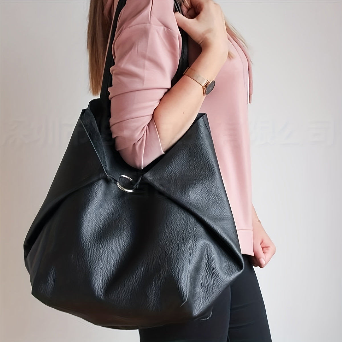 Retro Soft PU Leather Tote Bag Large Capacity Shoulder Bag Handbag