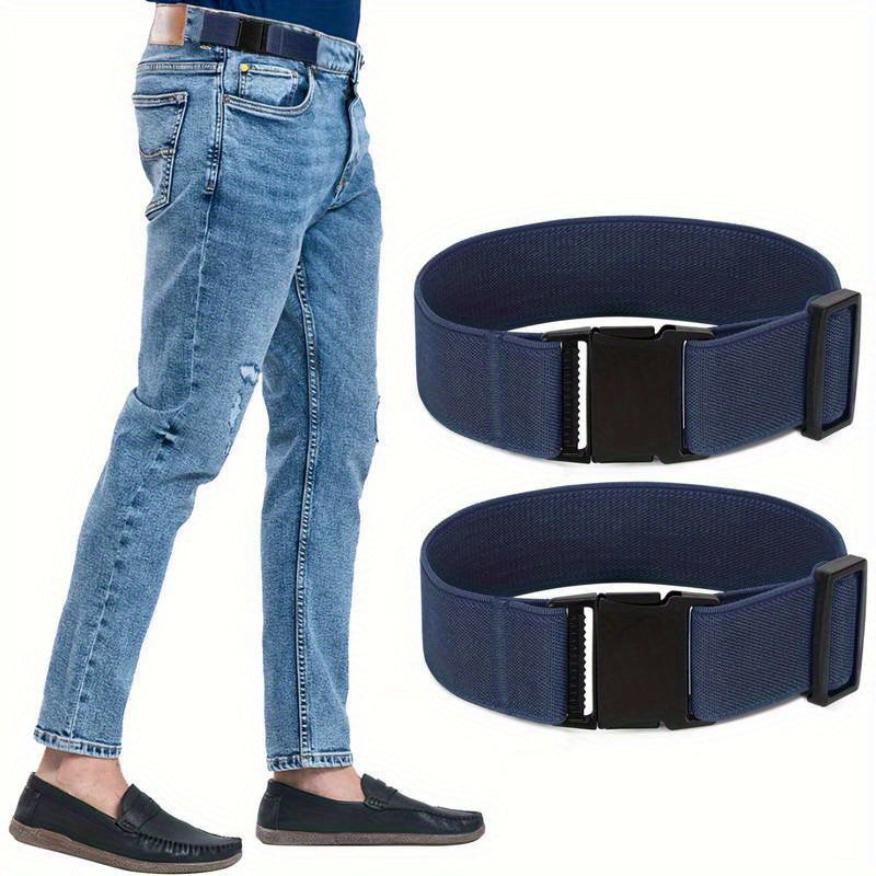 2-Pack Men's Flat Buckle Elastic Belts