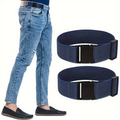 2-Pack Men's Flat Buckle Elastic Belts