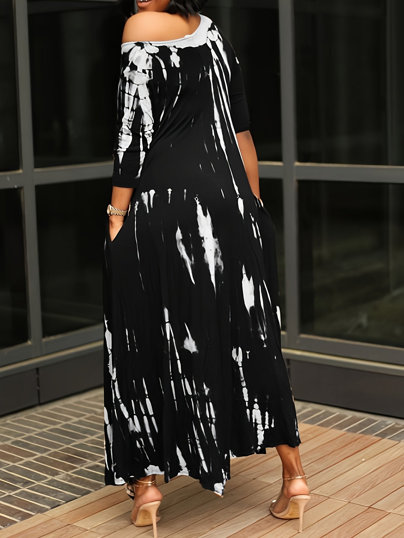  Tie Dye Long Sleeve Maxi Dress Round Neck