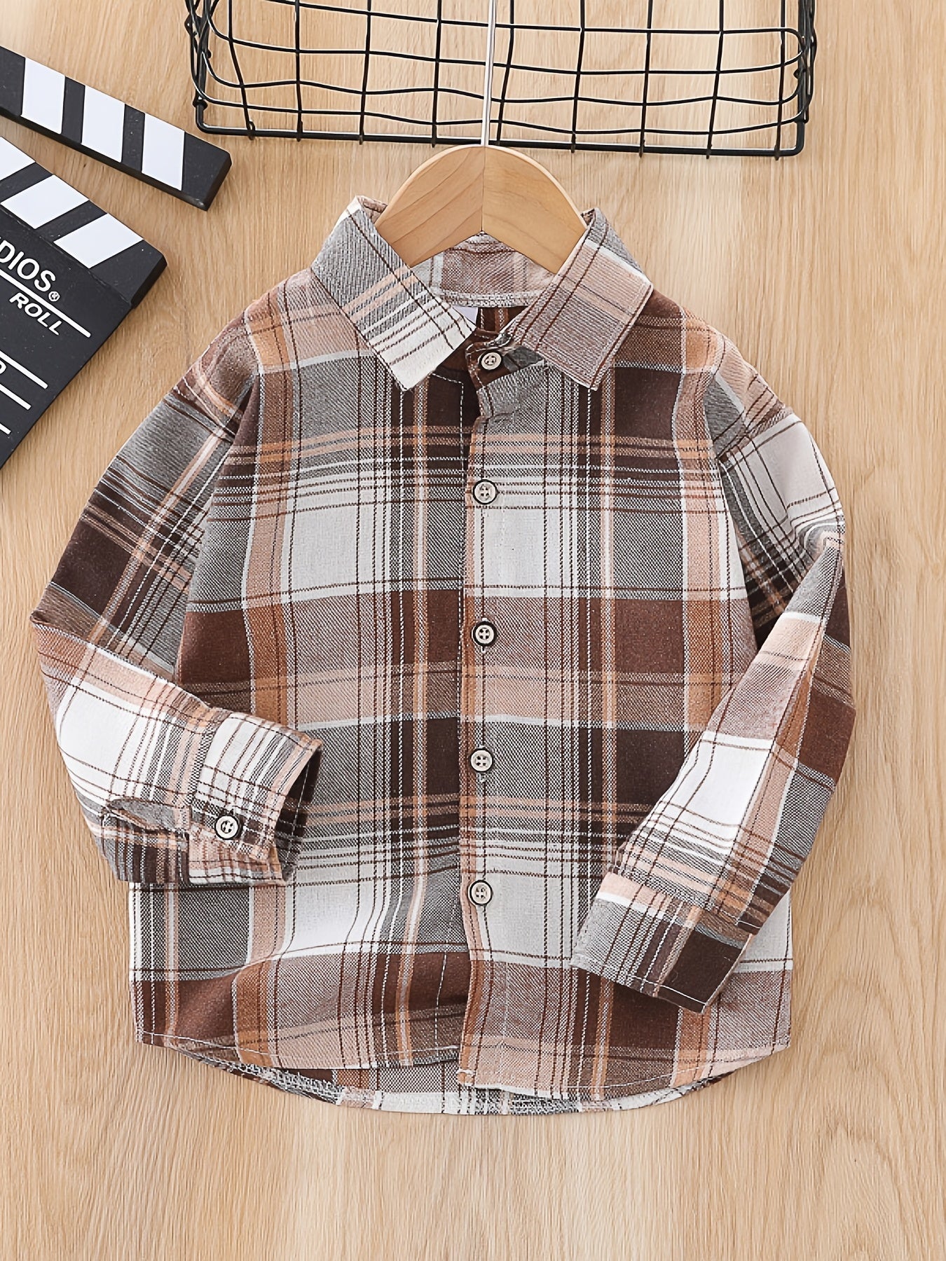Boys Plaid Lapel Shirts Long Sleeve Button Down Tops Spring Fall Outwear