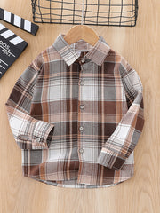 Boys Plaid Lapel Shirts Long Sleeve Button Down Tops Spring Fall Outwear