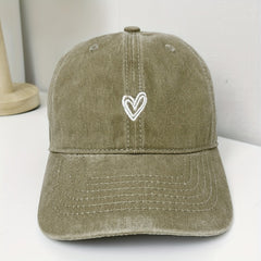 Unisex Adjustable Baseball Cap with Heart Embroidery