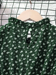 Big Girls Floral Polka Dot Casual Dress Frill Collar Short Sleejson