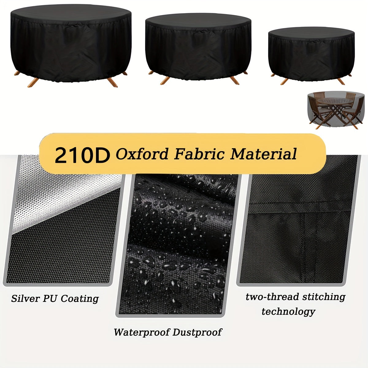 Waterproof Round Patio Furniture Cover Set UV Resistant