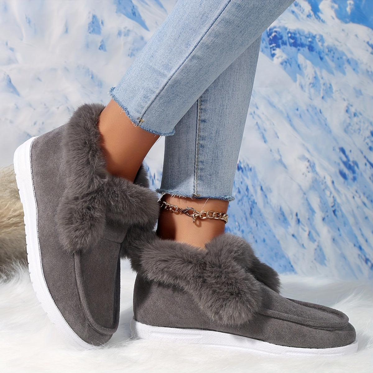 Plush Thermal High Top Slip On Ankle Boots