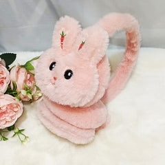 Women's Plush Bunny Ear Warmers Rabbit with Expressive Eyes Soft Stretchable Ear