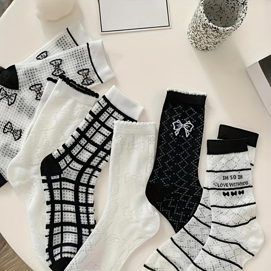 Bow Print Striped Socks Women's Stockings