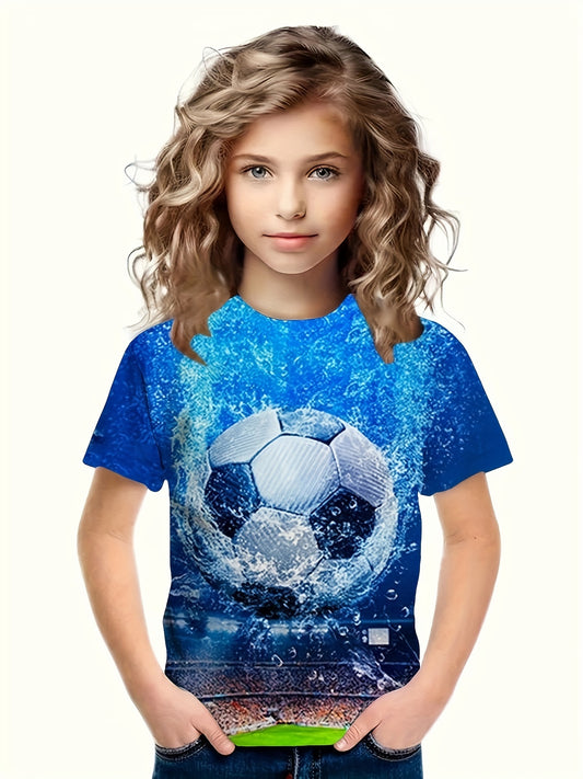 Football Graphic Crew Neck Short Sleeve T shirt For Girls Boys