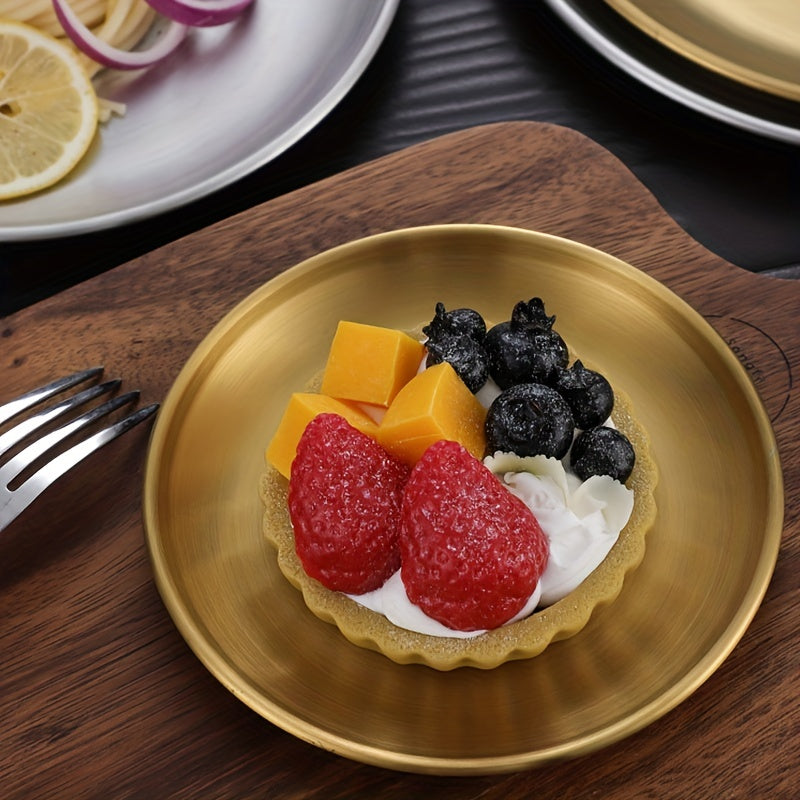 Stainless Steel Dessert Snack Plate Kitchen Dinner Plate Retro Fruit Plate
