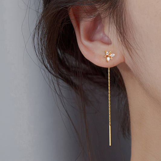 Flower Shape Zircon Threader Earrings Long Chain Body Piercing Jewelry
