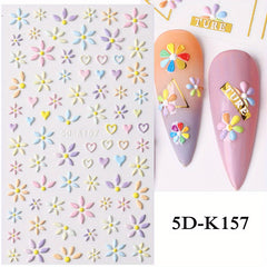 5D Embossed Flower Nail Art Stickers Self Adhesive Sunflower Dasiy Nail Art