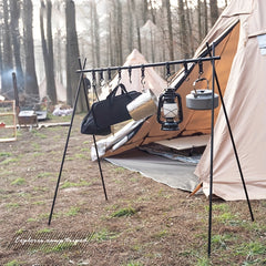 Portable Tripod Camping Hanging Rack with Hook Cookware and Clothes Drying Shelf