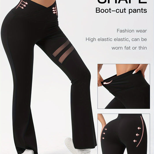 Mesh Spliced Tight Pants Bell bottom Leggings Women's Clothing