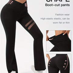 Mesh Spliced Tight Pants Bell bottom Leggings Women's Clothing