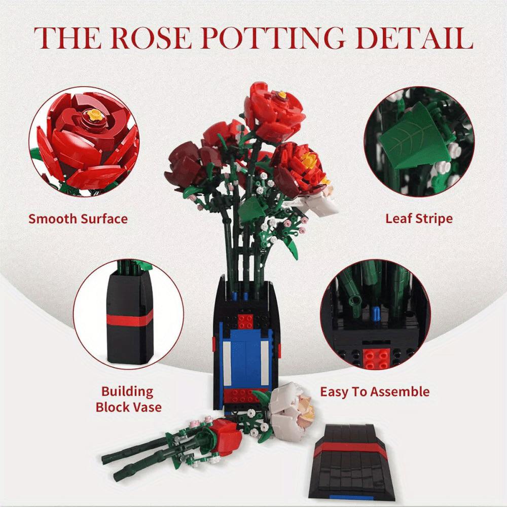 1pc Rose Bouquet Building Blocks - Anniversary Thanksgiving Gift