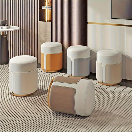Microfiber Leather Circular Dressing Stool Solid Wood Frame Light Bedroom Stool