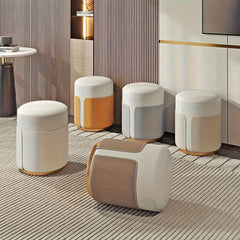 Microfiber Leather Circular Dressing Stool Solid Wood Frame Light Bedroom Stool
