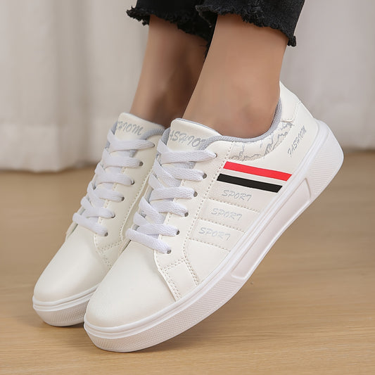 Stripes Pattern Faux Leather Skate Shoes Non Slip Flat Sneakers