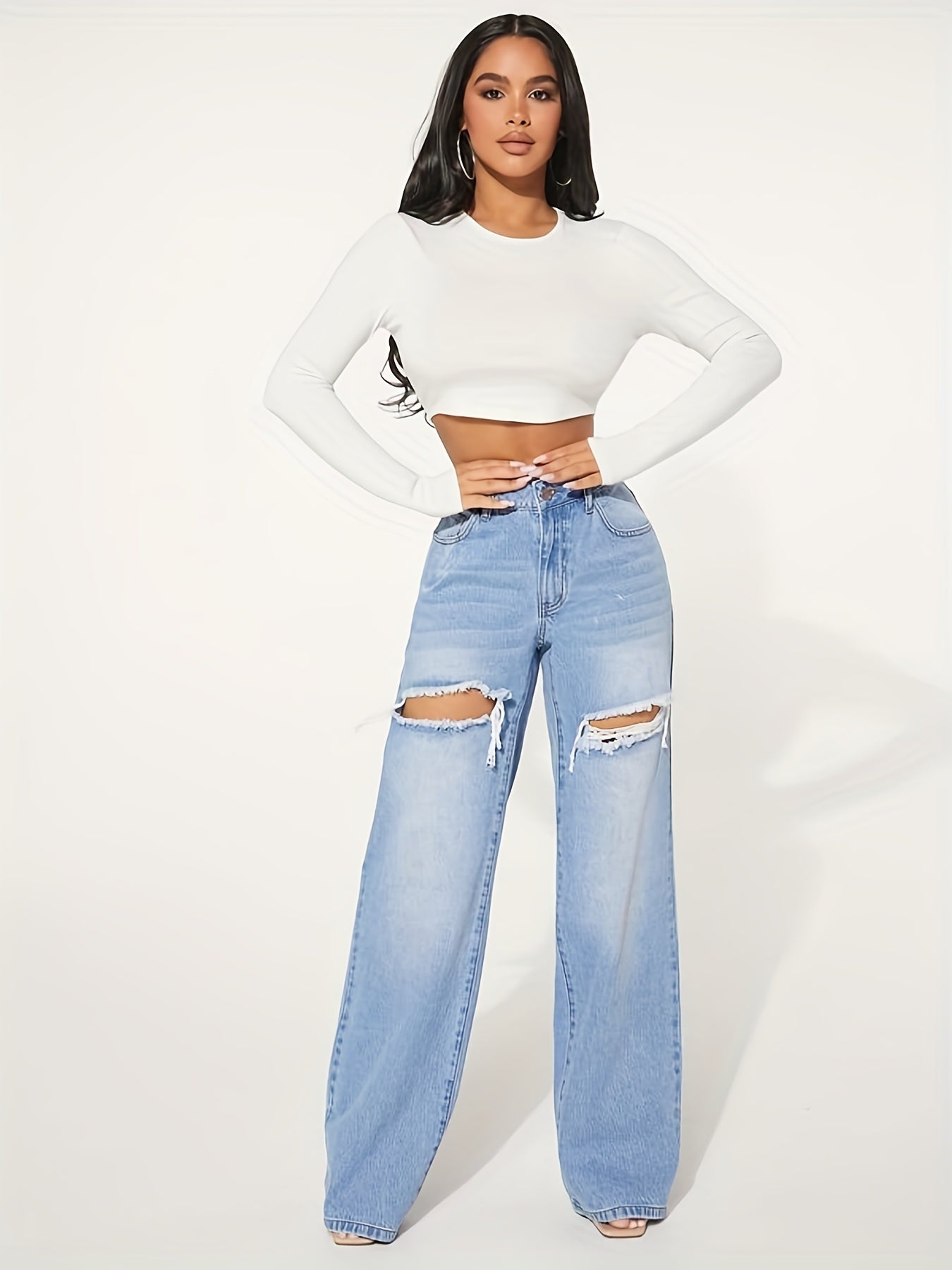 Distressed Casual Denim Pants Women's Jeans