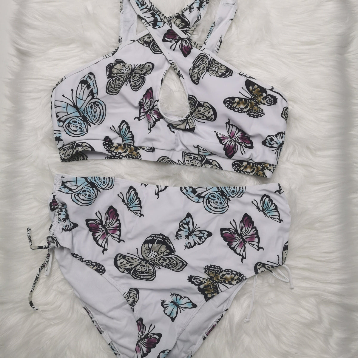  Butterfly Print Cut Out One Piece Swimsuit