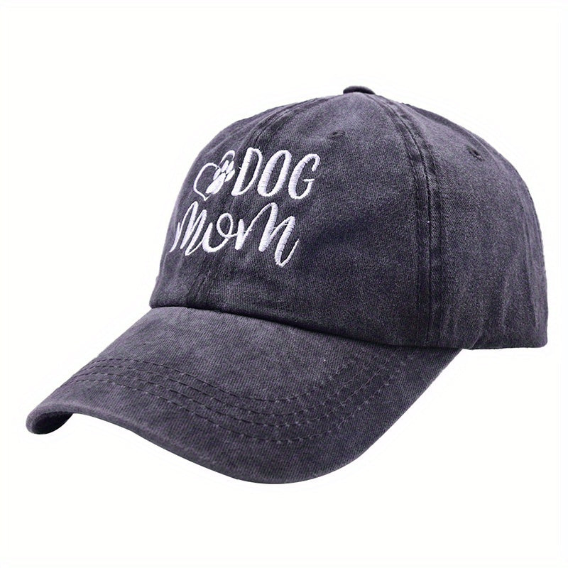 Cat Dog Mom Embroidery Baseball Cap Washed Distressed Solid Dad Hats