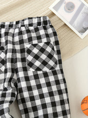 Boys Plaid Long Pants Elastic Waist Casual Kids Clothes