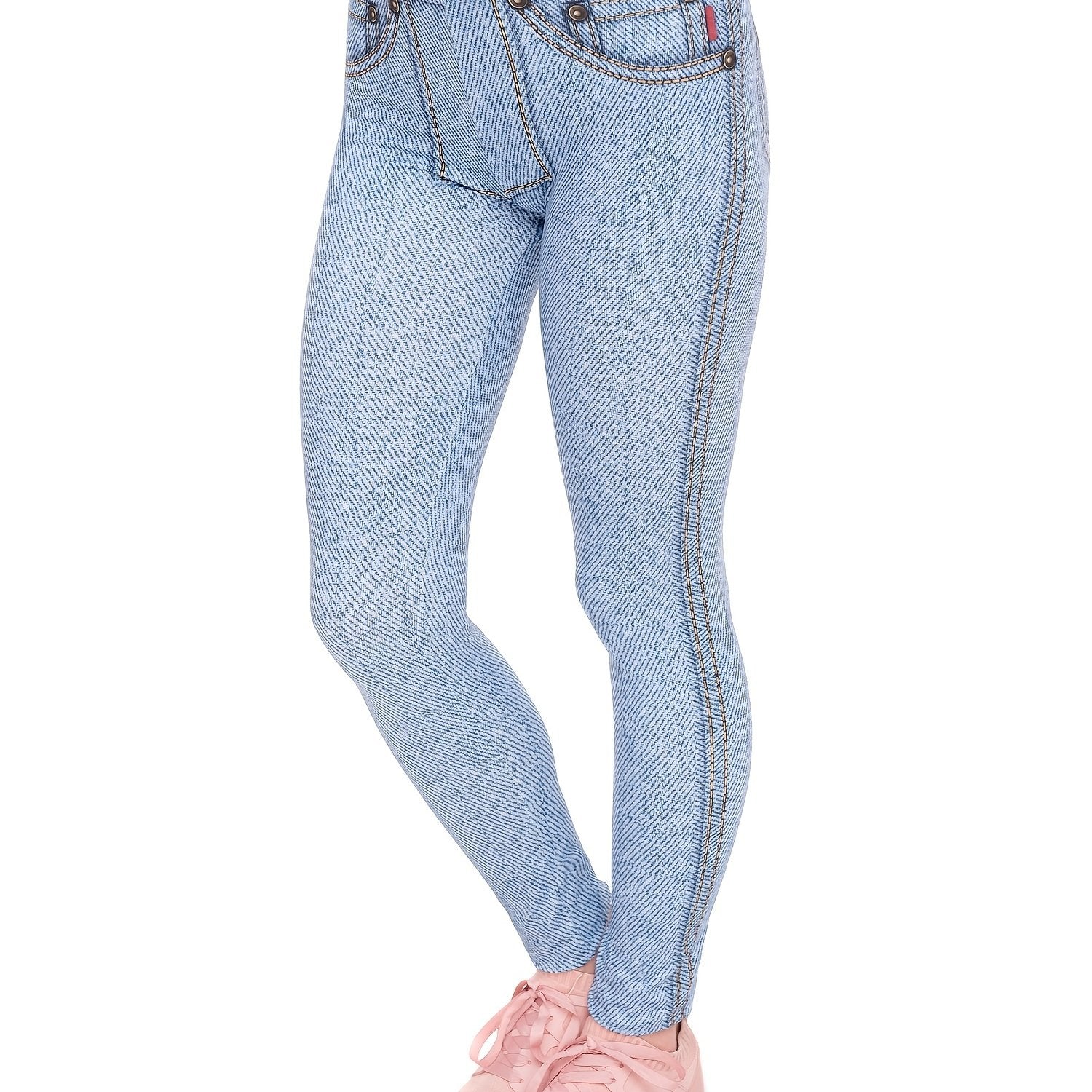 Jeans Print Skinny Stretchy Leggings High Waist Yoga Leggings