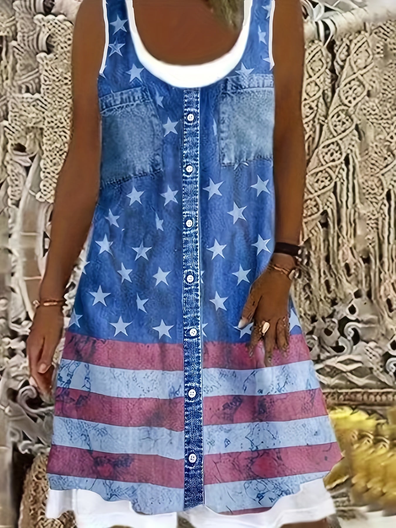  Butterfly & Denim Print Dress