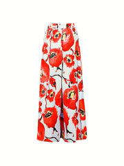 Floral Print High Rise Wide Leg Pants With Pockets