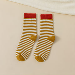 5 Pairs Women's Vintage Striped Mid Tube Socks