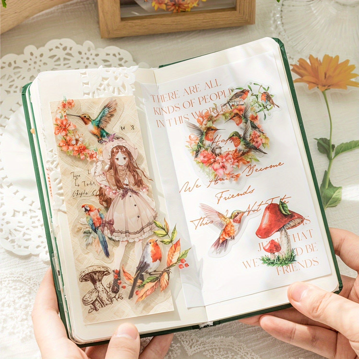 30pcs Flying Bird & Flower PET Ink Sticker Pack for Journal Decoration