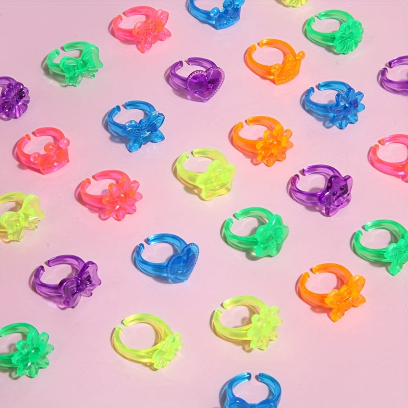 25pcs Transparent Ring Jewelry Cartoon Gift Small Toy Holiday Party Random