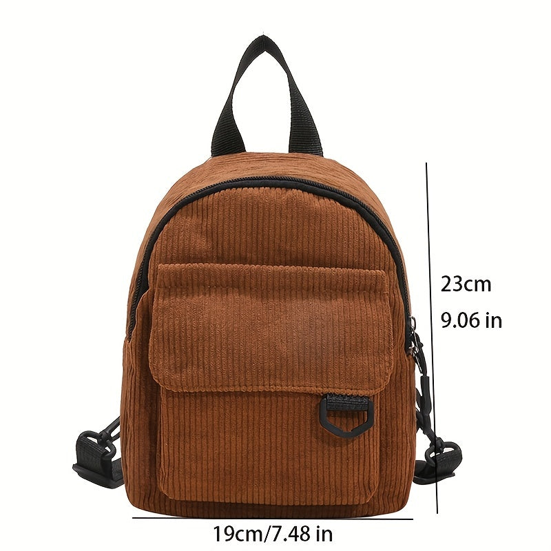 Women's Mini Corduroy Backpack Solid School Bag 9x6x7 Inches