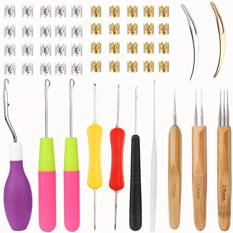 Dreadlocks Tool Set 12pcs Crochet Hooks 40pcs Hair Rings